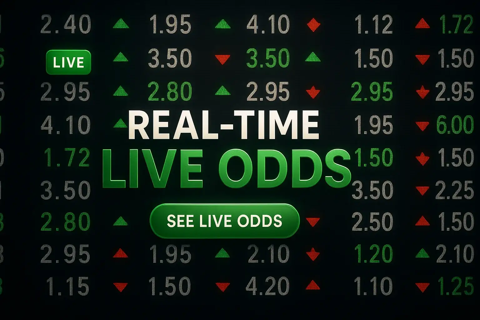 Photorealistic live odds board banner with up and down arrows